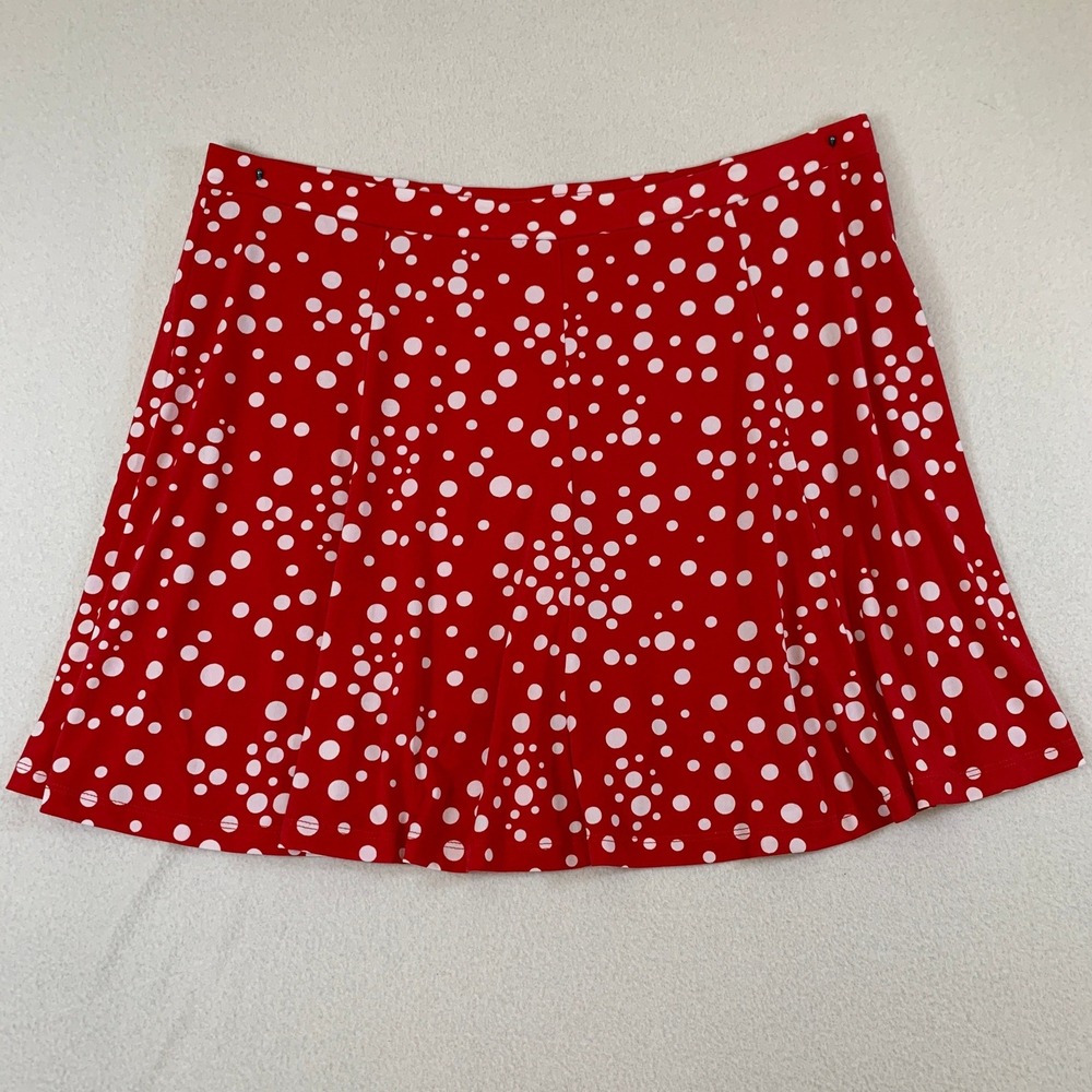 Susan Graver Women's 1X Red White Polka Dot Liquid Knit Pull-On Skort Skirt